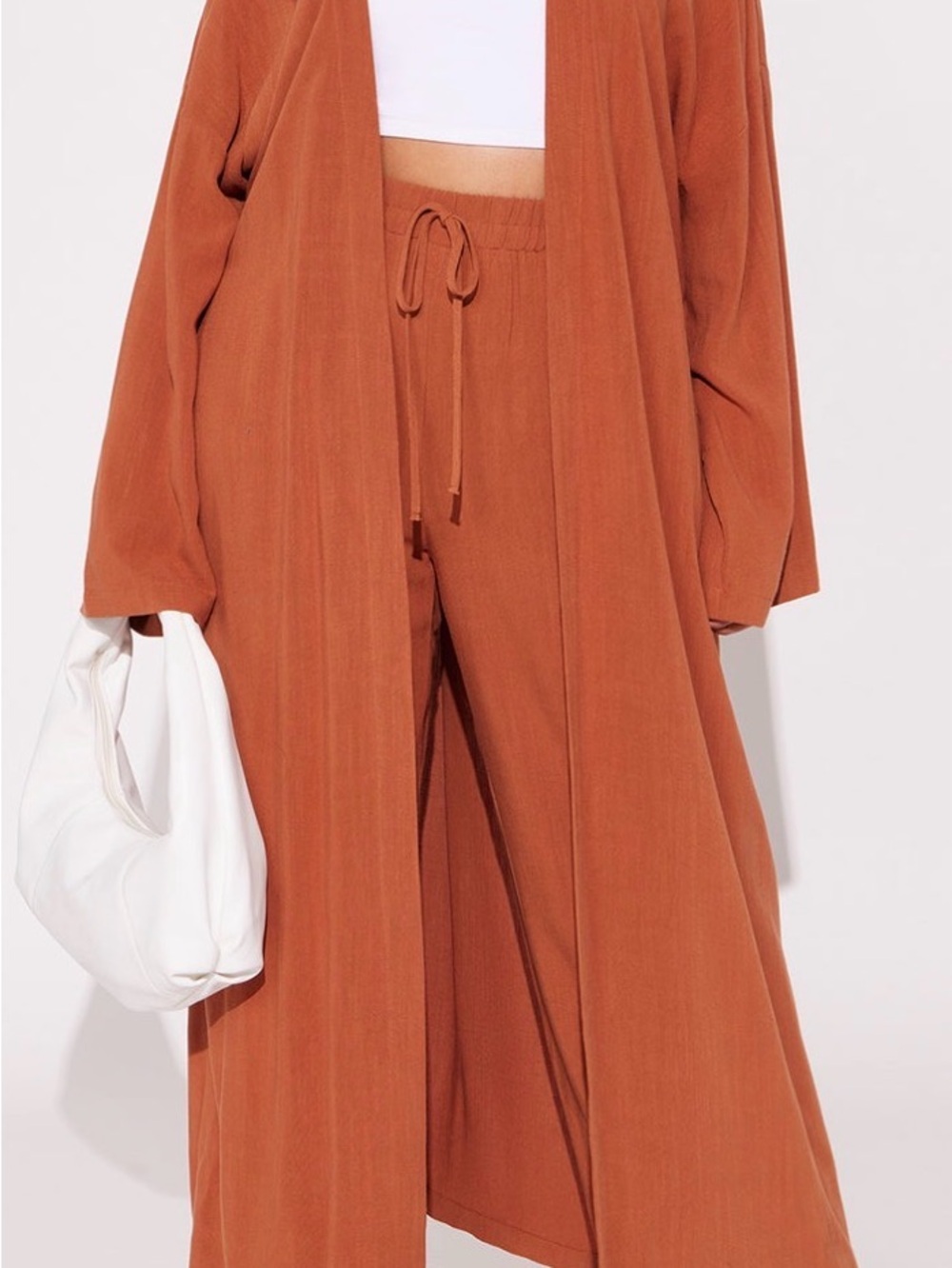 Wide-Leg Drawstring Pants in Rust